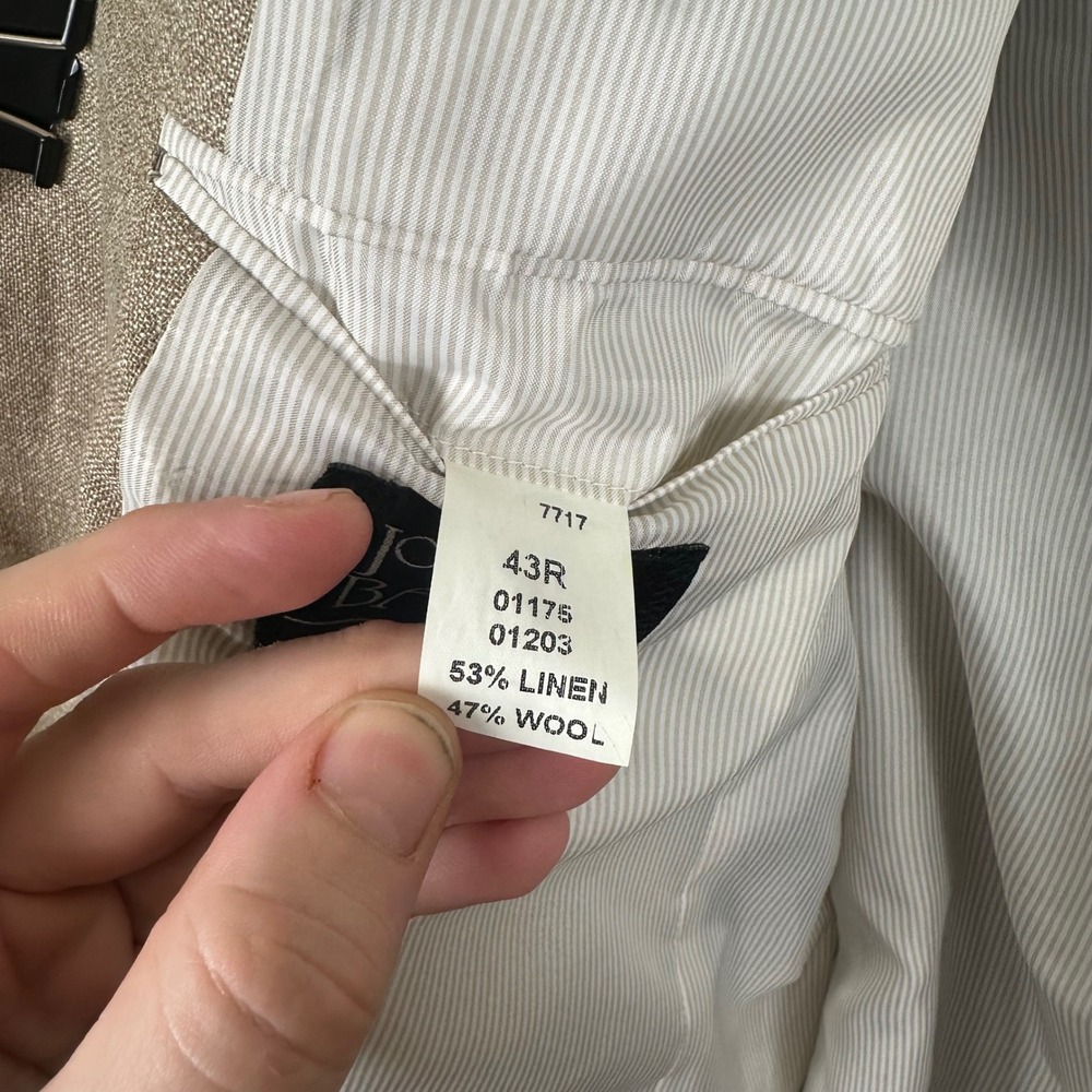Jos. A. Bank Mens 43R Linen Wool Blend Blazer Sport Coat Tan 7717 2-Button - Picture 5 of 11